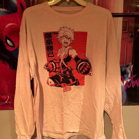 Vintage-Like Y2K My Hero Academia Bakugo Pink Graphic Long Sleeve (XL) DBZ Deku - Picture 1 of 11